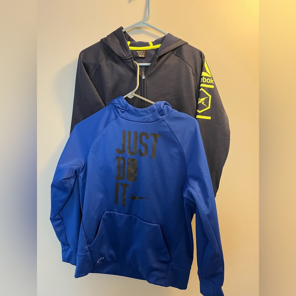 2 piece bundle boys size L hoodie sweatshirt; Reebok zip up (sz 10-12);Nike sz L